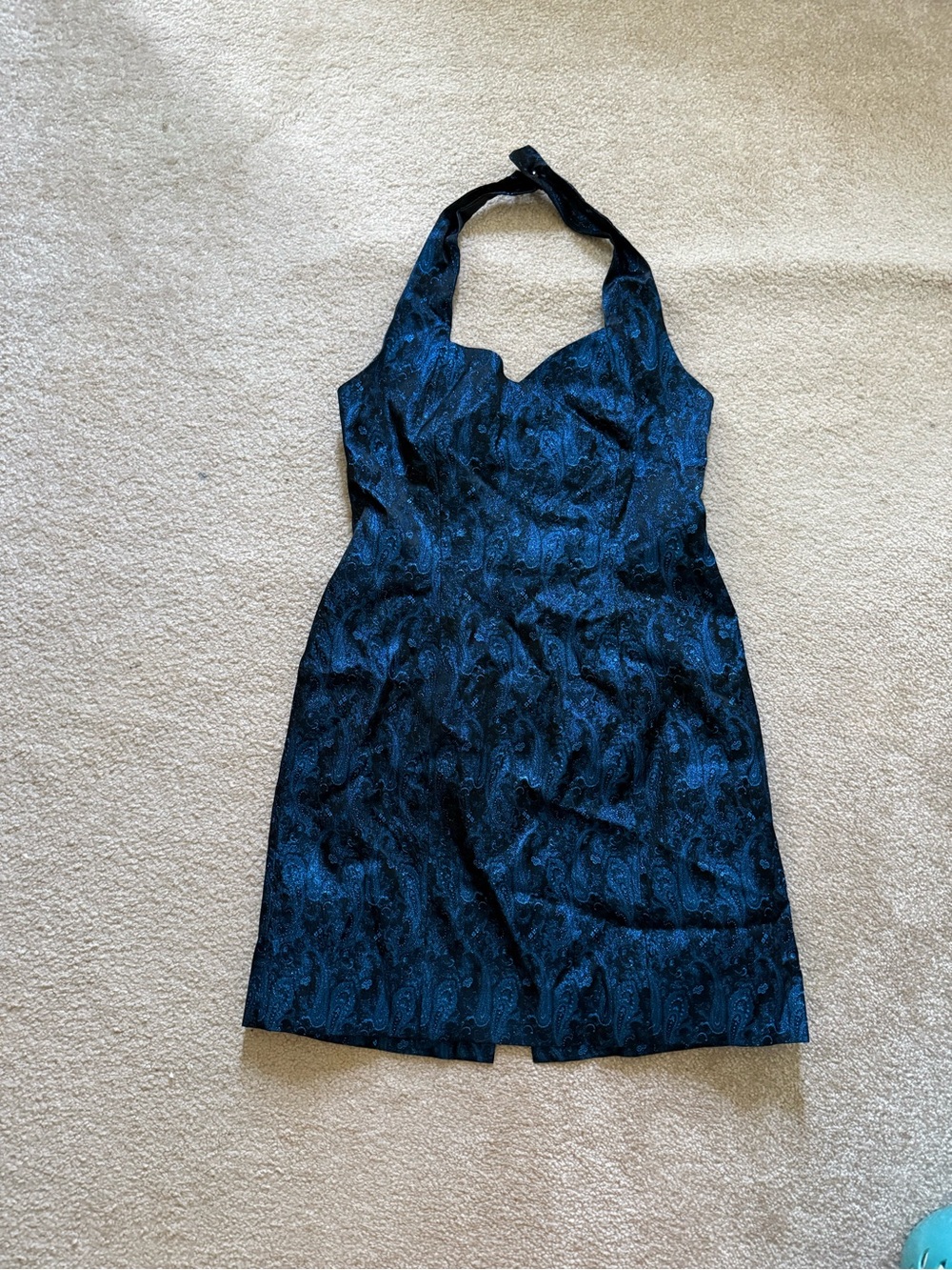 Vintage 90’s Custom Handmade Blue & Black Brocade Mini Cocktail Dress M